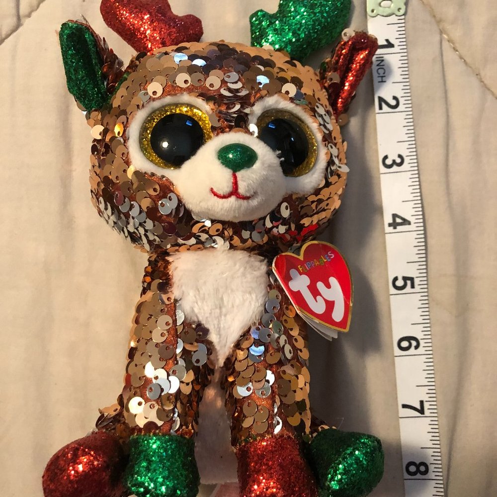 TY Flippables Sequin Plush - TEGAN the Christmas Reindeer (6") 1 of 2